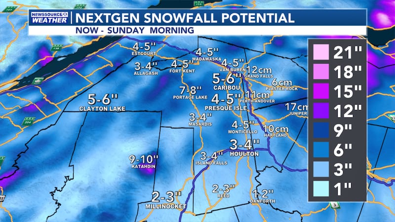 Snowfall Potential (Now - Sunday Morning)