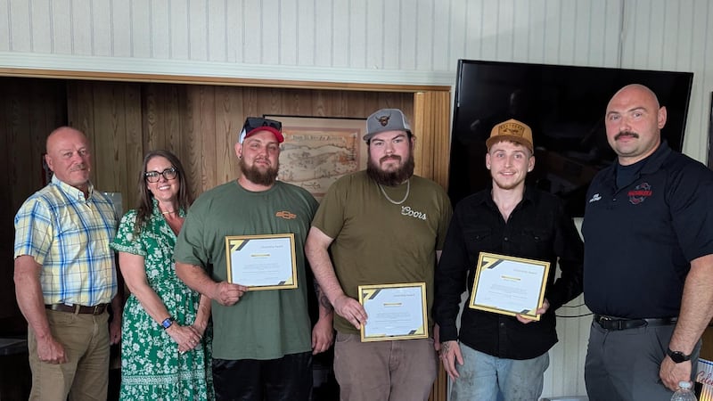 L-R: Madawaska Town Manager David Daigle, Board Chairwoman Renée Deschaine, Honorees Kurtis...