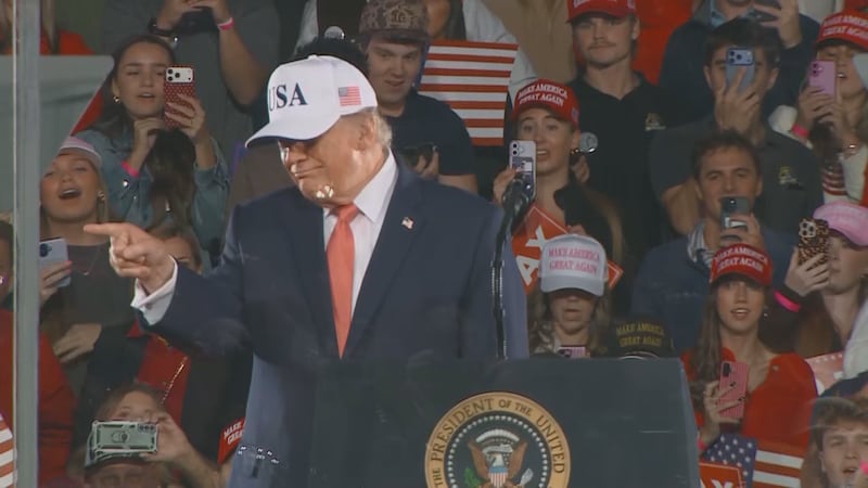 President Donald Trump rallies in Greenville Tuesday evening.
