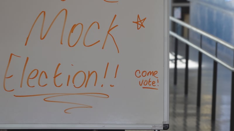 Students participate in the Maine mock election.