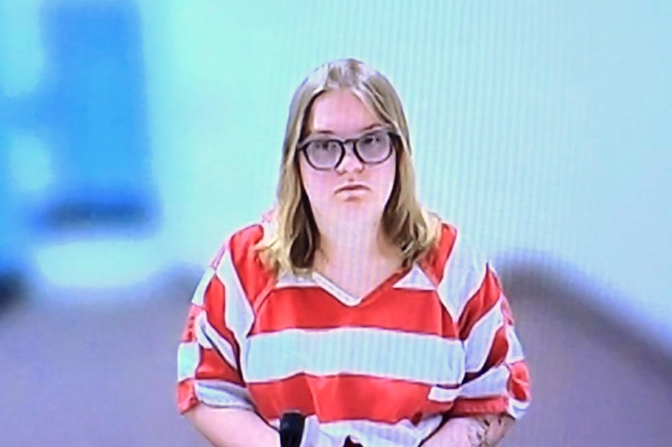 This image taken from KIVI-TV video shows Andrea Shaw attending a court hearing remotely, July...