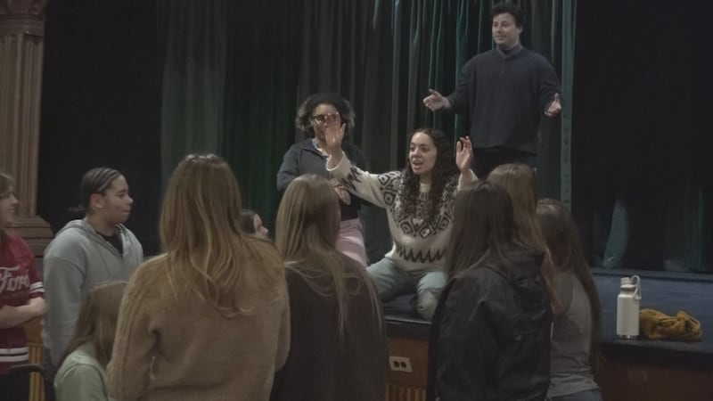 Central Aroostook Students and Shakespeare & Co Troupe during an acting exercise