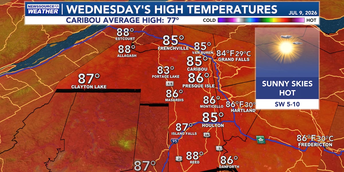 More Sunshine and Hot Temperatures Expected Tomorrow, with Showers Returning for Thursday and Friday